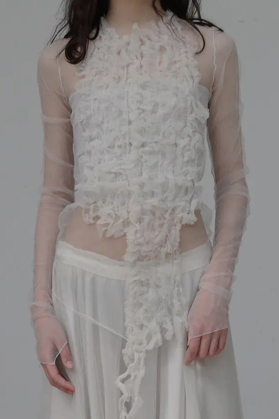 marc le bihan Pile of flowers net yarn T-shirt 2811 PERLE